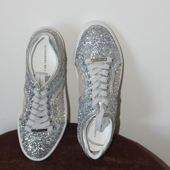 Alessandro Dell’ Acqua Leather Lace-up Glitter Rhinestone Sneaker Shoe US 9B NIB - Picture 5 of 11
